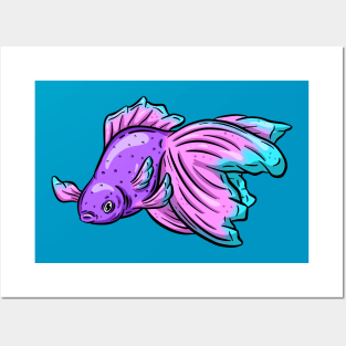 Tropical Fish Cartoon Illustration Goldfish Design Posters and Art